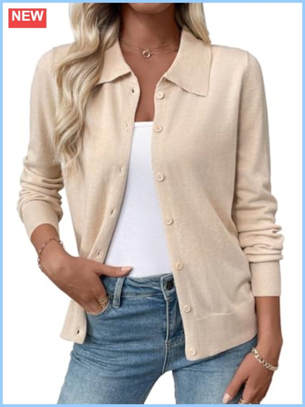 Wool Blend Button Down Cardigan Lightweight Layering Sweater